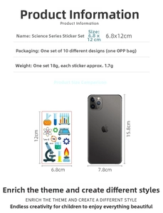 Size comparison of science series waterproof cartoon tattoos with 6.8x12cm dimensions
