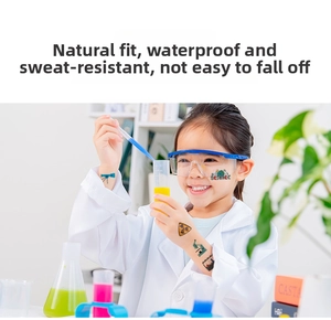 Waterproof science experiment cartoon tattoo stickers on a child's hand and face
