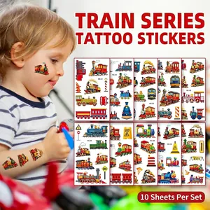 Kids Temporary Tattoo Stickers Train Series Waterproof Sweatproof Cartoon Body Face Art For Birthday Party Festival