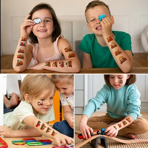 Waterproof cartoon train temporary tattoos for kids party and creative face decoration
