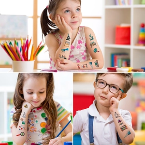 Colorful waterproof science experiment temporary tattoos with microscope and telescope designs