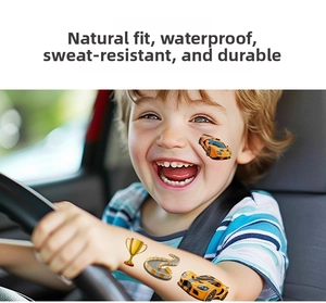 Tatouages temporaires voiture de course pour enfants avec voitures de sport et trophées
