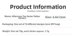 Detail of afternoon tea tattoo stickers size 6.8x12cm featuring cake and coffee designs