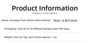 Size and specification details for cartoon sanitation truck waterproof tattoo stickers