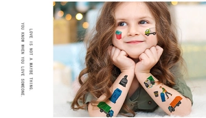 Cartoon sanitation truck and recycle bin tattoo stickers on child arm for party gifts
