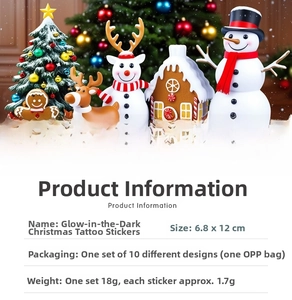 Detailed set of 10 luminous Christmas tattoos featuring snowmen and reindeers for parties