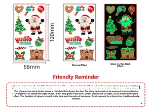 Luminous Christmas tattoo stickers showing day and night glowing effect in 120x68mm size