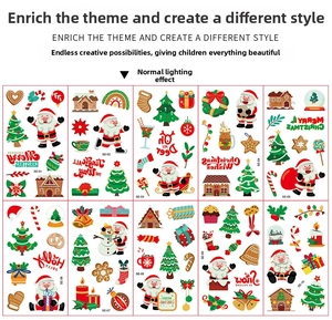 Detailed set of 10 luminous Christmas temporary tattoos with Santa and reindeer designs