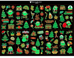 Luminous Christmas tattoo stickers showing green glow-in-the-dark Santa and deer patterns