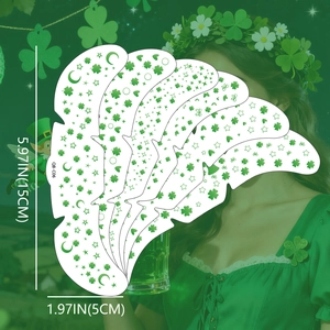 Saint Patrick's Day clover face tattoos with green stars and moons for festival makeup