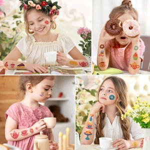 Waterproof cartoon afternoon tea temporary tattoos for kids featuring cakes and tea sets
