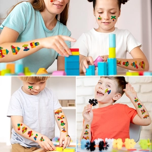 Tatouages temporaires colorés en blocs de construction 3D pour fêtes d'enfants et cadeaux