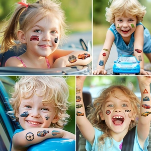 Tatouages temporaires de course automobile pour enfants imperméables aux couleurs vives