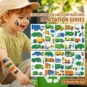 Cartoon Garbage Truck Temporary Tattoo Stickers For Kids Waterproof Sanitation Vehicle Theme Party Favors Birthday Gifts