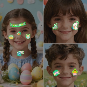 Luminous Easter temporary tattoos with rabbit and egg patterns for kids party