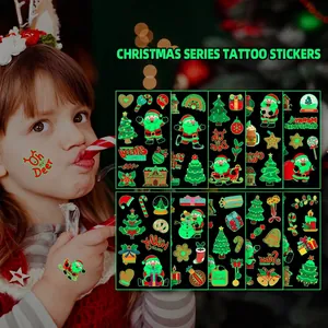 Set of 10 luminous Christmas temporary tattoos for kids with glowing festive patterns