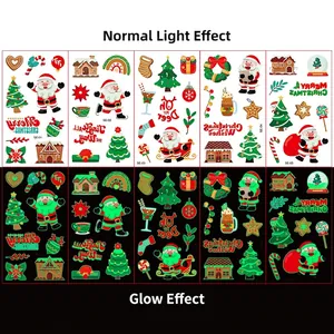 Luminous Christmas tattoo stickers featuring Santa and reindeer with green glow effect
