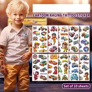 Racing Car Cartoon Temporary Tattoos Waterproof Cute Racing Theme Stickers For Kids Party Favors Competition Reward Stickers