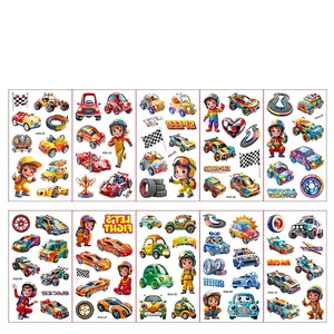 Set of 10 waterproof cartoon racing car temporary tattoo stickers for kids party