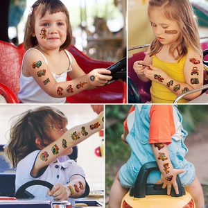 Waterproof cartoon racing temporary tattoos for kids featuring racers and trophy patterns