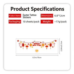 New Year themed temporary face tattoos stickers for children, 10 sheets set, 6.8x12cm size