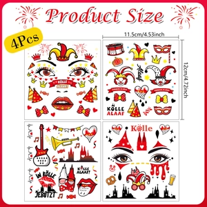 Set of 4 Cologne Carnival temporary tattoo stickers with clown and cathedral designs