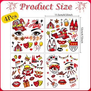 Detail of 4pcs Cologne Carnival temporary face tattoos featuring clowns and circus motifs