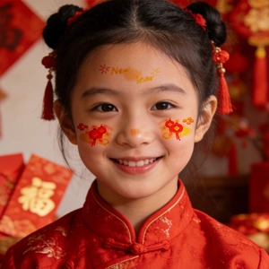 Children's New Year facial stickers with red festive dress and cute lantern patterns
