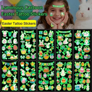 Glow In The Dark Easter Temporary Tattoo Stickers For Kids Luminous Bunny Egg Chick Patterns For Holiday Party Favors