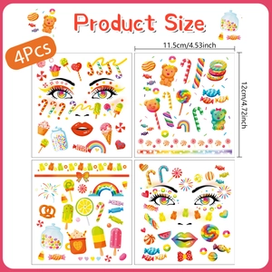 Set of 4 colorful lollipop candy face stickers for kids party decorations and body art