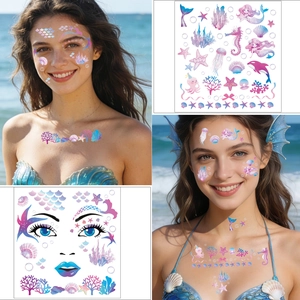 Mermaid and unicorn temporary tattoos with ocean creatures for kids face and body art