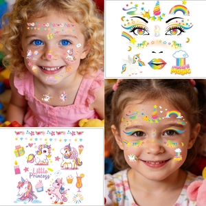 Colorful unicorn and princess face temporary tattoo stickers for kids party decoration