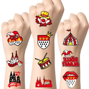 Temporary tattoo set for Cologne Carnival featuring clown and cathedral motifs on skin