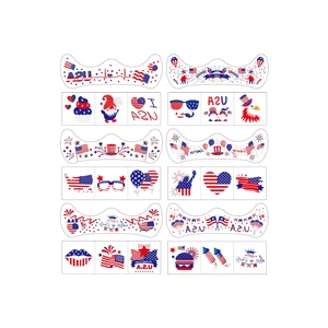 Detailed view of patriotic 4th of July temporary tattoos with stars and stripes designs