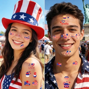 USA Independence Day face tattoos with American flag patterns for festive celebrations