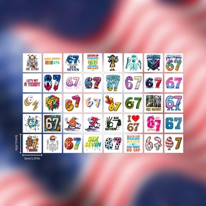 Set of 40 creative number 67 stickers with graffiti and cartoon designs in 5x5cm size