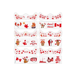 Detail view of Canadian flag and maple leaf temporary tattoos for face and body decoration