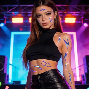 Holographic lightning face tattoos for music festivals with laser chrome finish effect