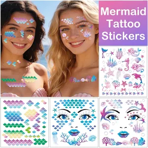 Mermaid Unicorn Temporary Tattoos For Kids Colorful Face Stickers For Body Art Water Transfer Waterproof Pattern Sheets For Birthday Party Festive Decoration