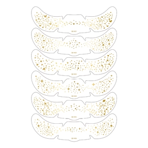 Detailed sheet showing six patterns of metallic gold freckle temporary tattoo stickers