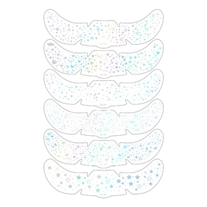 Close-up of holographic laser face stickers with star and heart patterns for party makeup