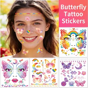 Butterfly Mermaid Unicorn Temporary Face Tattoos Water Transfer Stickers For Kids Party Cosplay Carnival Makeup