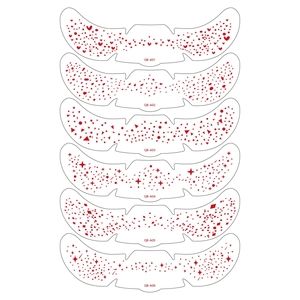 Catalog of six red glitter faux freckle face tattoo stickers with heart and star patterns