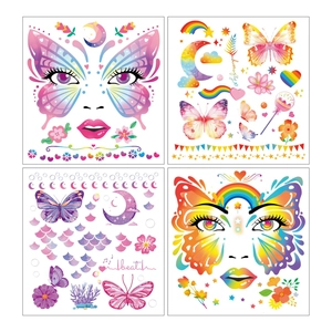 Colorful butterfly and rainbow face tattoo stickers for kids party makeup set
