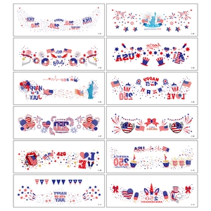 Set of 12 American Independence Day facial tattoos with flag, eagle and fireworks designs