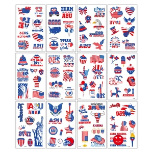 Set of 12 US Independence Day temporary tattoos featuring flags and eagles