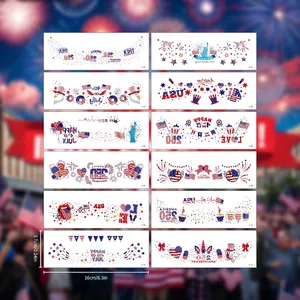 12-pack of USA Independence Day temporary tattoos featuring flags and fireworks for faces