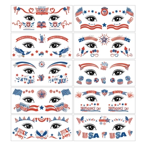 Set of 10 July 4th temporary face tattoos with USA flags and patriotic designs