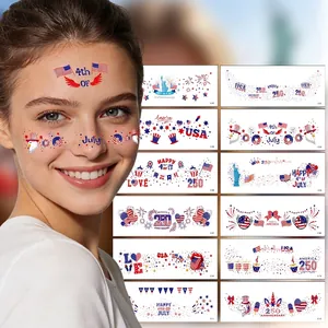 US Independence Day 250th Anniversary Temporary Tattoo Stickers Patriotic Face Body Decals Red White Blue Flag Water Transfer