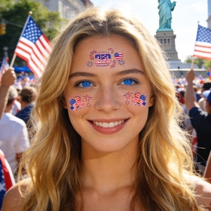 America 250th anniversary facial tattoo stickers with US flag heart patterns for 4th of July